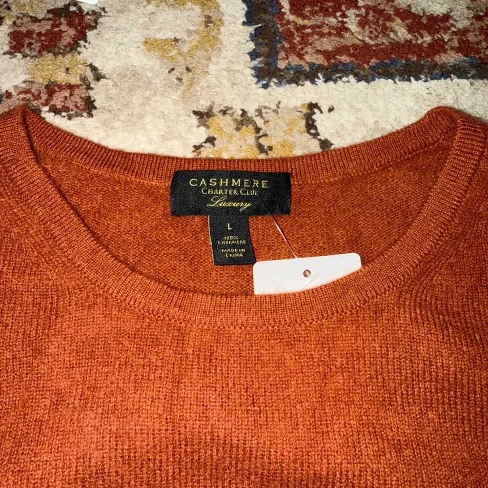 Charter Club Luxury Cashmere Sweater Rust Orange Women's long sleeve crewneck - Picture 2 of 7